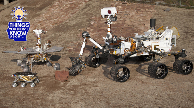 NASA'nın Sojourner, Spirit ve Curiosity gezicilerinin modelleri. 